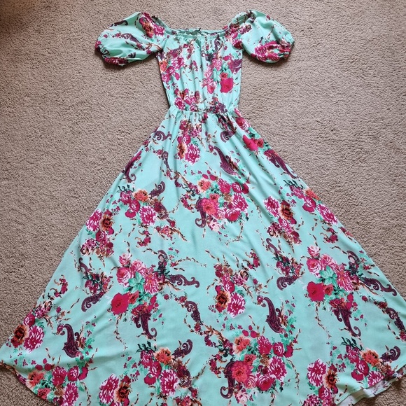 Maxi Dress Gown Sz XS/S floral Mint Color - Picture 1 of 8
